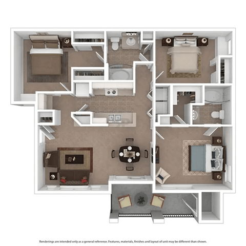 Floor plan for 3 beds, 2 baths, 1208 sqft